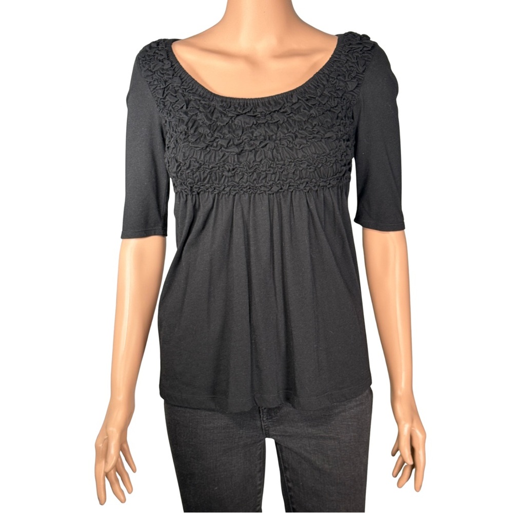 Deletta‎ Anthropologie Black Ruched Babydoll Top Size XS new